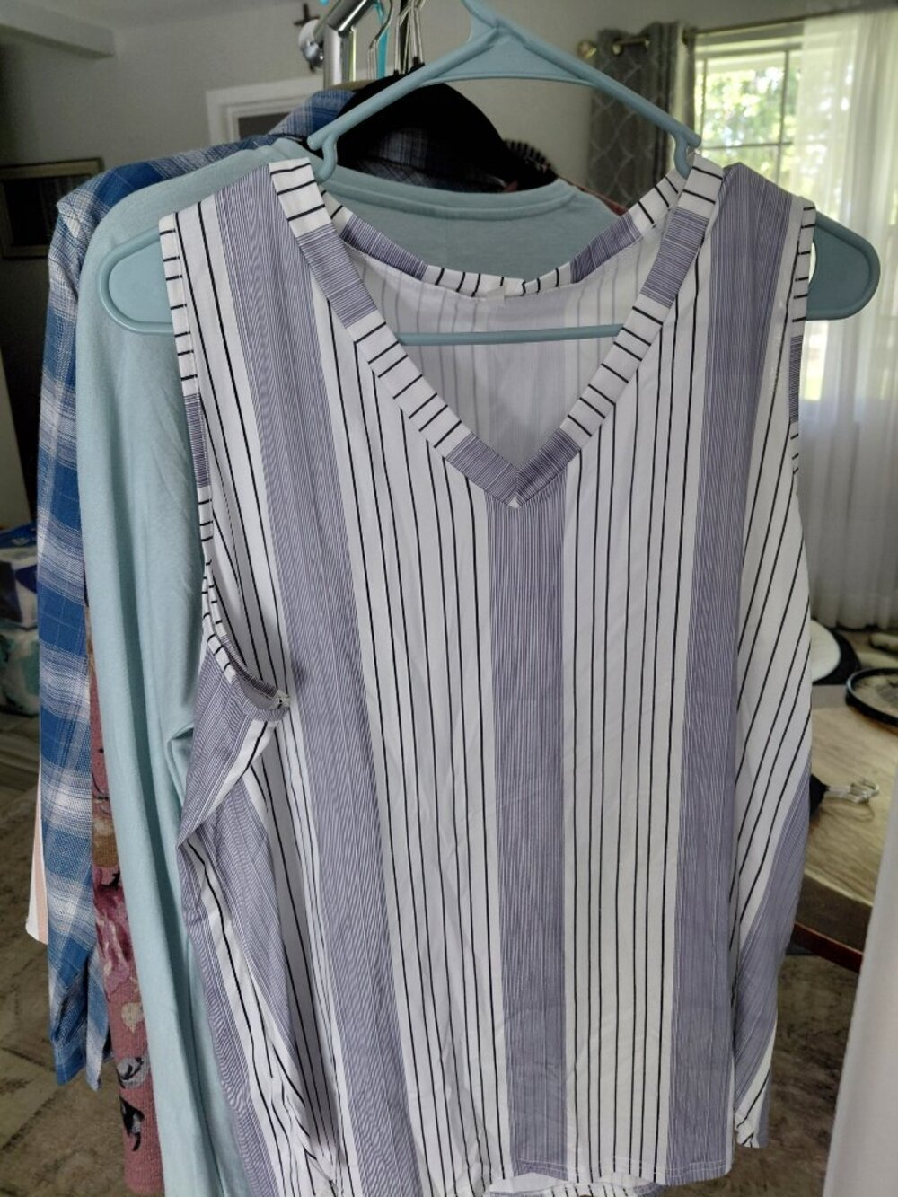 Black and White Stripped Sleeveless Blouse